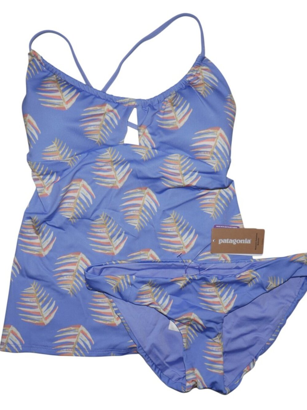 Patagonia 2 Piece Swimsuit Size XS Tankini Bathing Suit Violet Palms Surf Swim